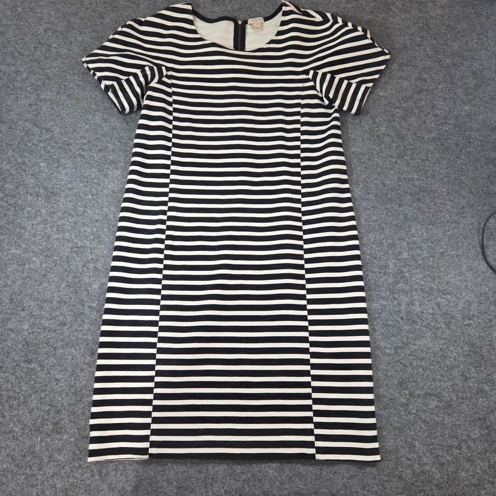 J.Crew Womens Black White Striped Short Sleeve Shift Dress XS Nautical Stripe